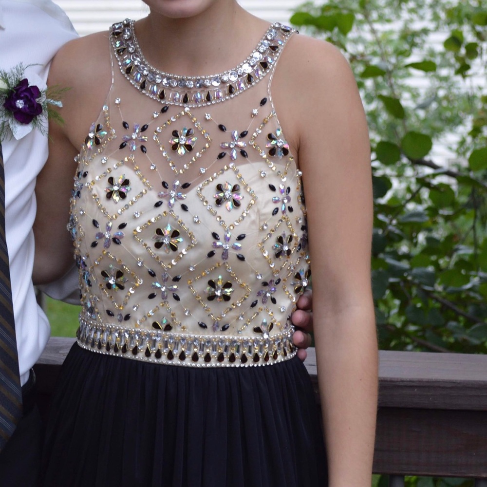 Gold and Black Iridescent Beaded Homecoming Dress